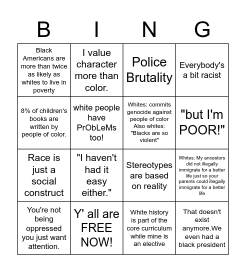 Check Your White Privilege Bingo Card