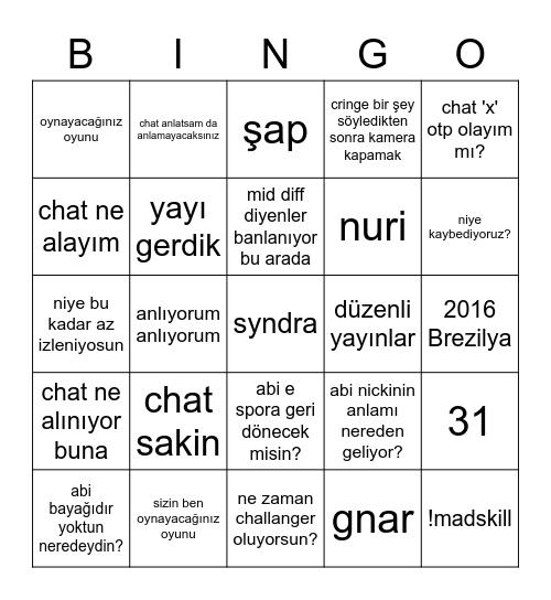 Immortoru Yayın Bıngosu Bingo Card