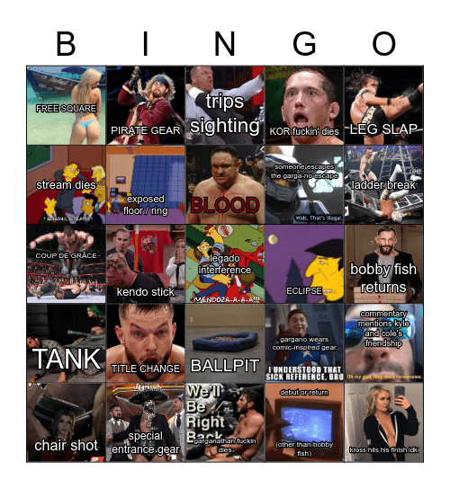 NXT TakeOver Bingo: Dead Man's Chest Bingo Card