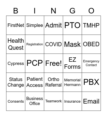 Patient Access Week 2021 Bingo Card