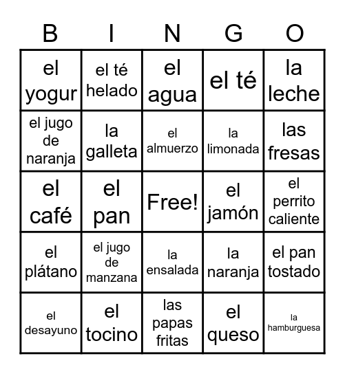 Ch.3A Food & Drink Bingo Card