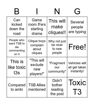 TSB Units Bingo Card Bingo Card