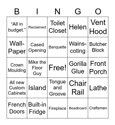 Home Town Bingo Card