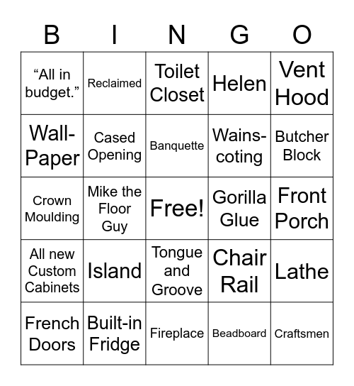 Home Town Bingo Card