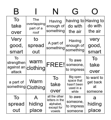 Wednesday Wars- January Vocab Bingo Card