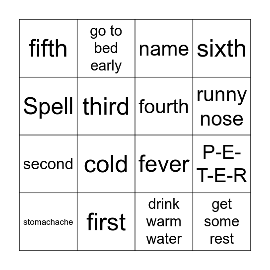 Bingo Review Game Bingo Card