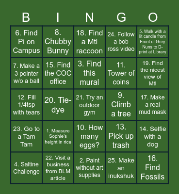COC Bingo Card