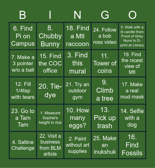 COC Bingo Card