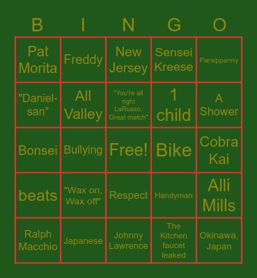 Karate Kid 2 Bingo Card