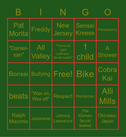 Karate Kid 2 Bingo Card