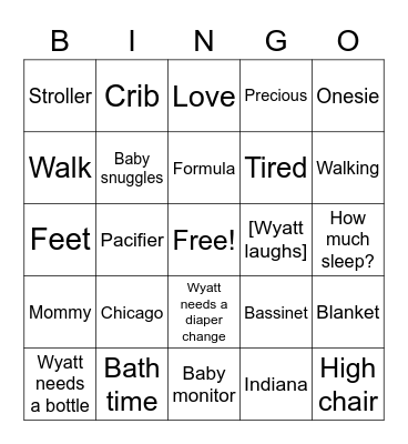 Amy's Baby Shower Bingo Card