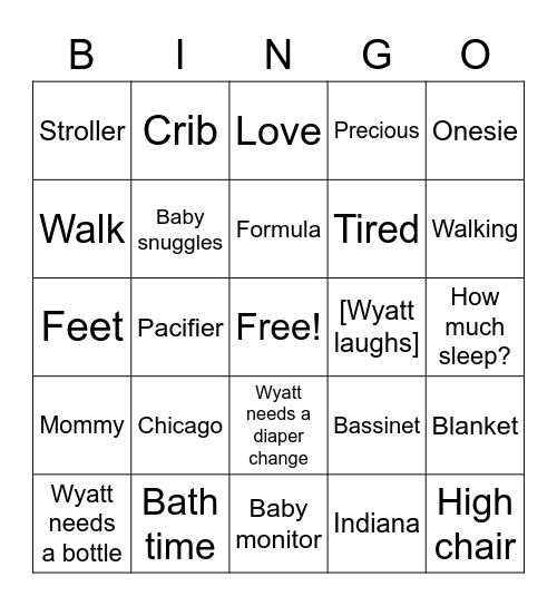 Amy's Baby Shower Bingo Card