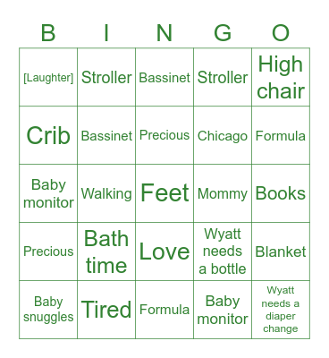 Amy's Baby Shower Bingo Card