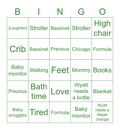 Amy's Baby Shower Bingo Card