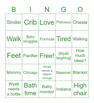Amy's Baby Shower Bingo Card