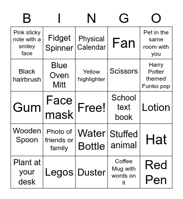 Household Item Bingo Card