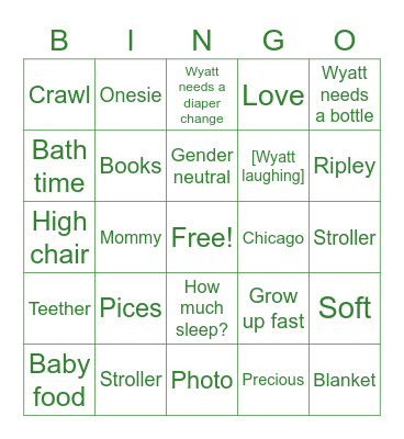 Amy's Baby Shower Bingo Card