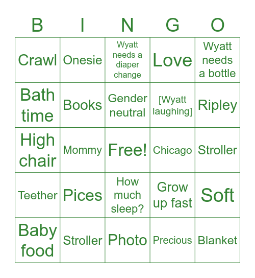 Amy's Baby Shower Bingo Card