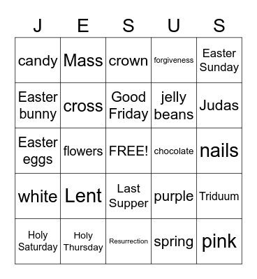 Holy Week Bingo Card