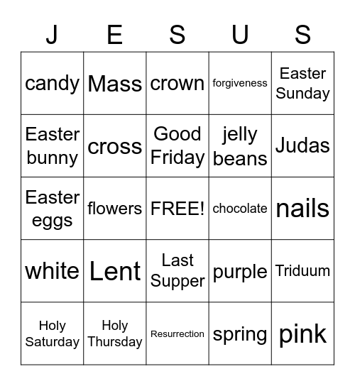 Holy Week Bingo Card