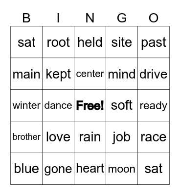 Sight words Bingo Card