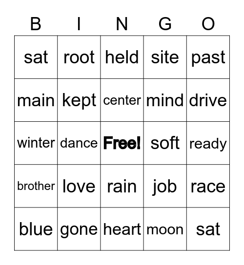 Sight words Bingo Card