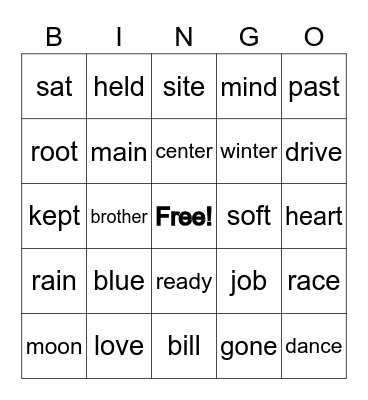 Sight words Bingo Card