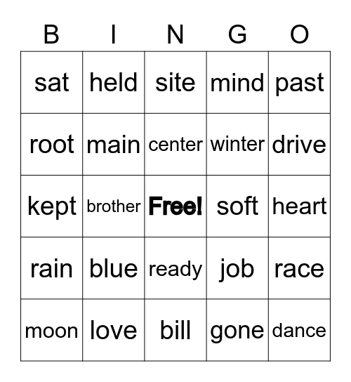 Sight words Bingo Card