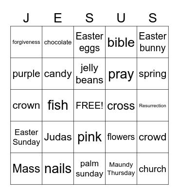 Holy Week Bingo Card