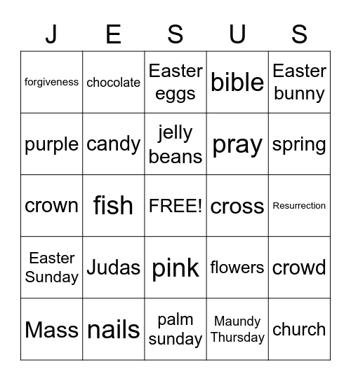 Holy Week Bingo Card