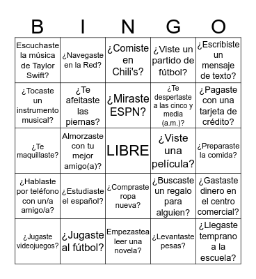 ¿Qué hiciste ayer? Bingo Card