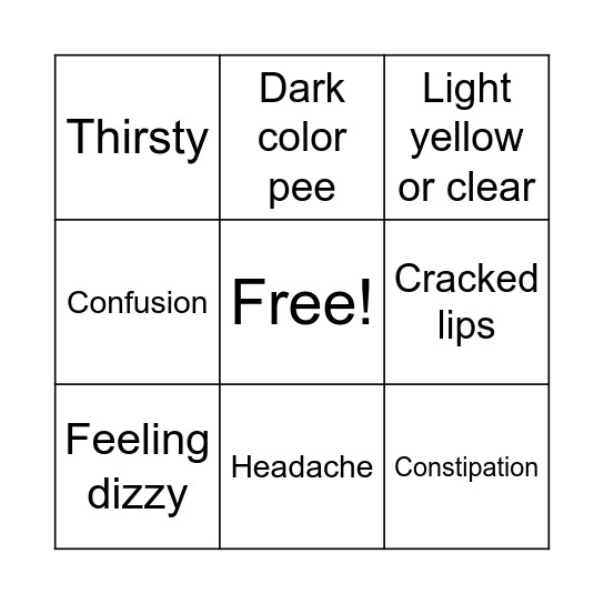 Hydration BINGO Card