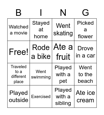 Spring Break Bingo Card