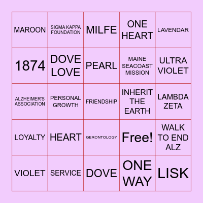 SIGMA KAPPA Bingo Card