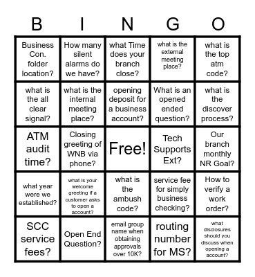 Woodforest Bingo Card