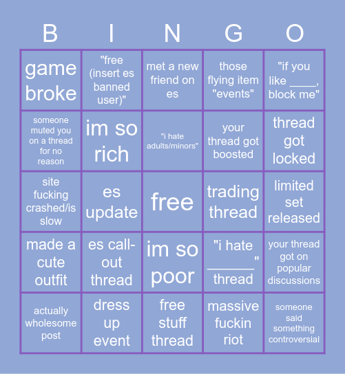 everskies bingo Card