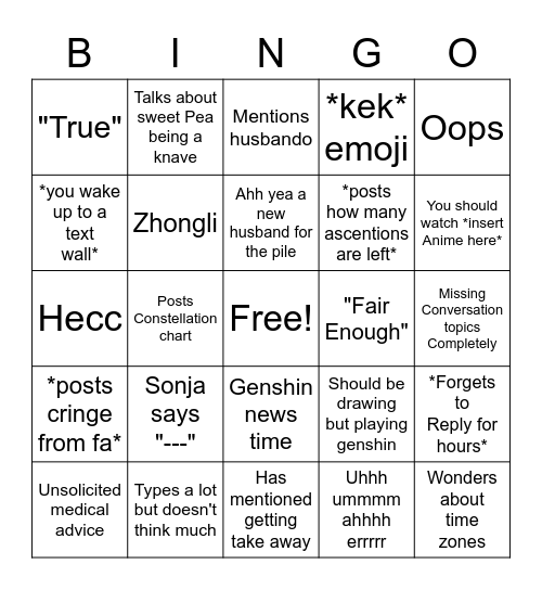 Klat bingo card Bingo Card