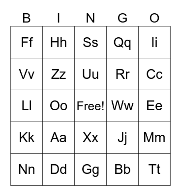 Phonics Bingo Card