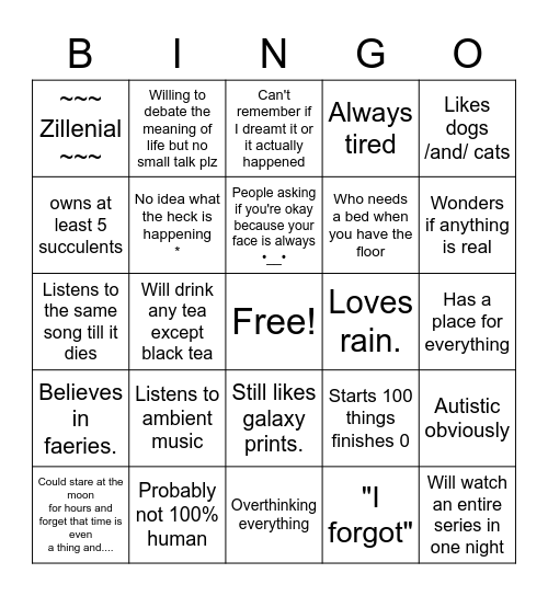 Neurodiverse Fae Aesthetic Bingo Card