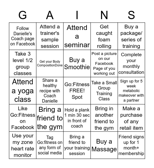 Bingo with Coach Danielle Bingo Card