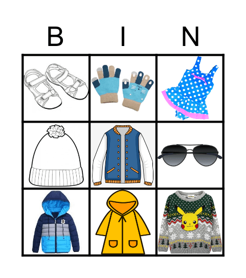 Clothes Bingo Card