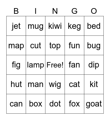 Smart Phonics 1 Bingo Card