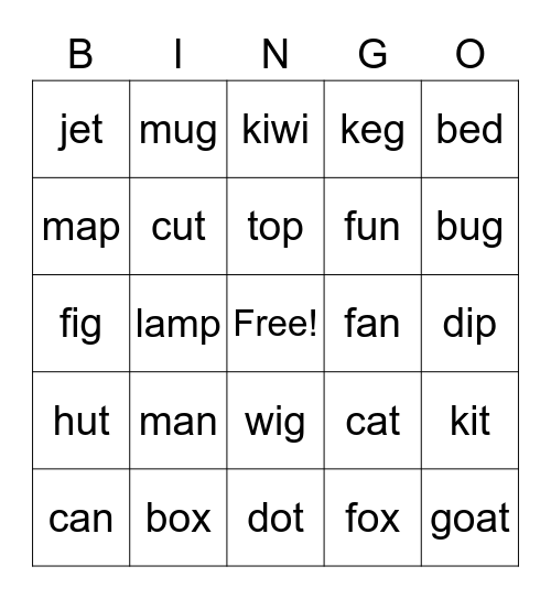 Smart Phonics 1 Bingo Card