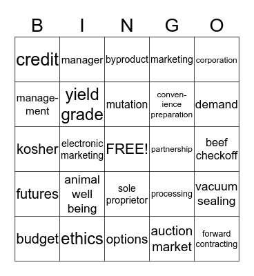 Animal Science Terms  Bingo Card