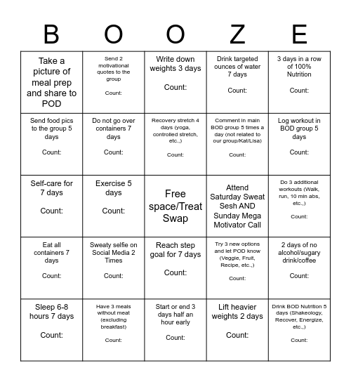 The Boozie Bunch! Bingo Card