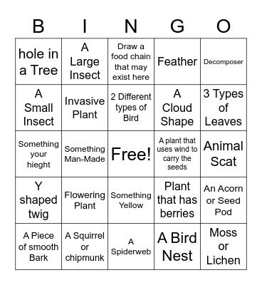 Spring Hike Bingo Card