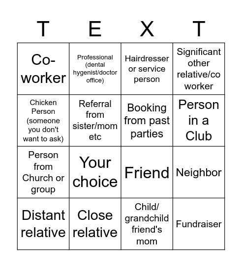 Text-a-thon Bingo Card