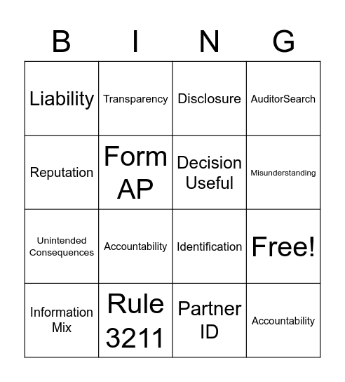 Engagement Partner Disclosure Bingo Card
