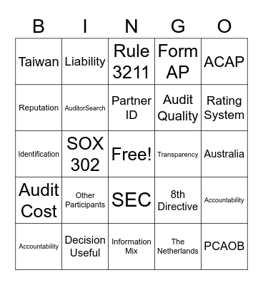 Engagement Partner Disclosure Bingo Card