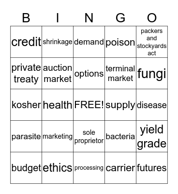 Animal Science Terms  Bingo Card